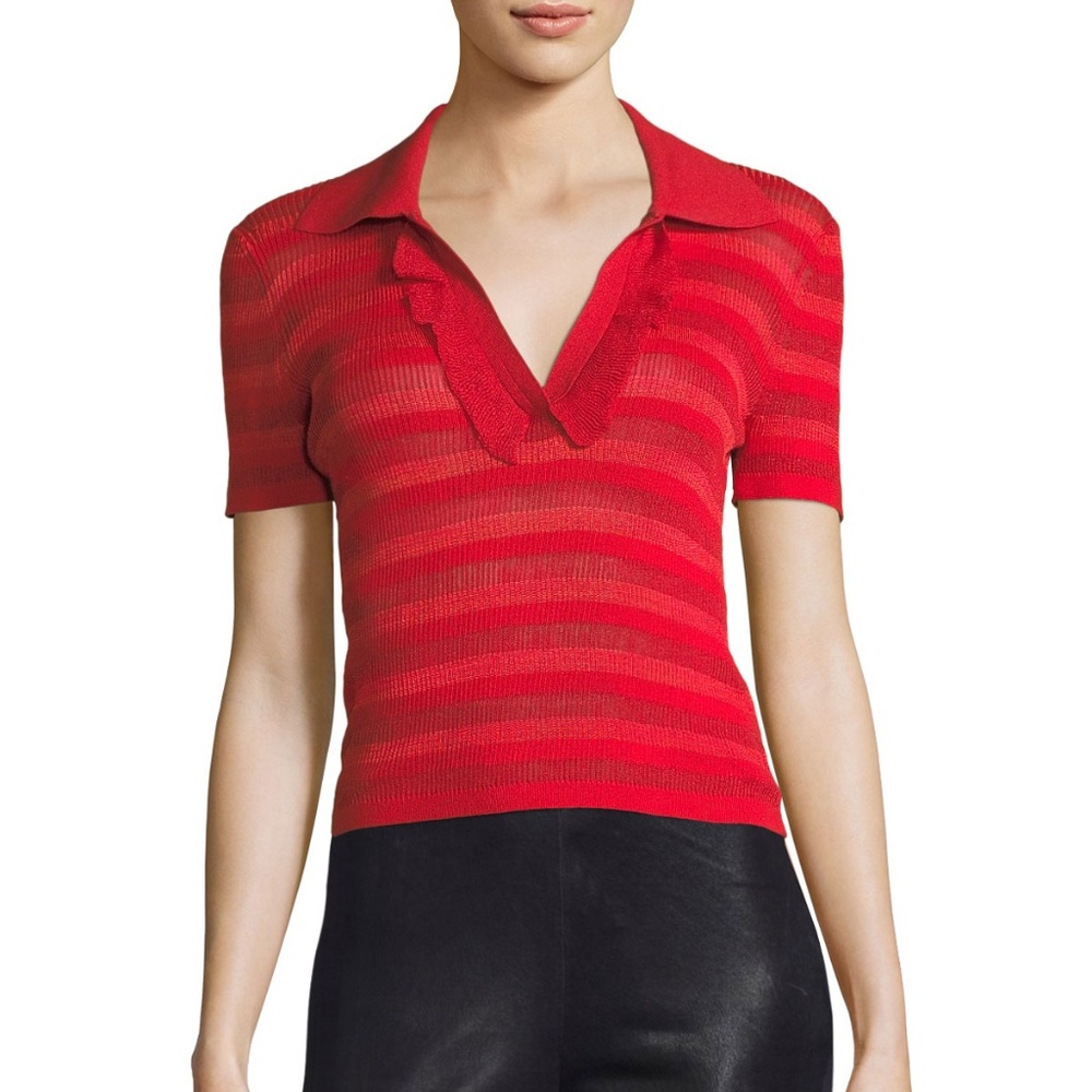 NEW Alice+Olivia Martha Ruffle Polo Top Blouse L/G